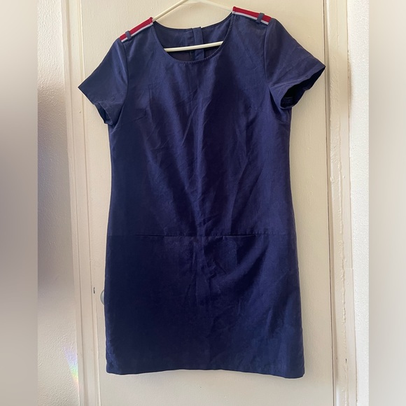 Handmade Vintage Purple Suede Mini Dress w/Red & White Striped Accents & Pockets - Picture 3 of 9